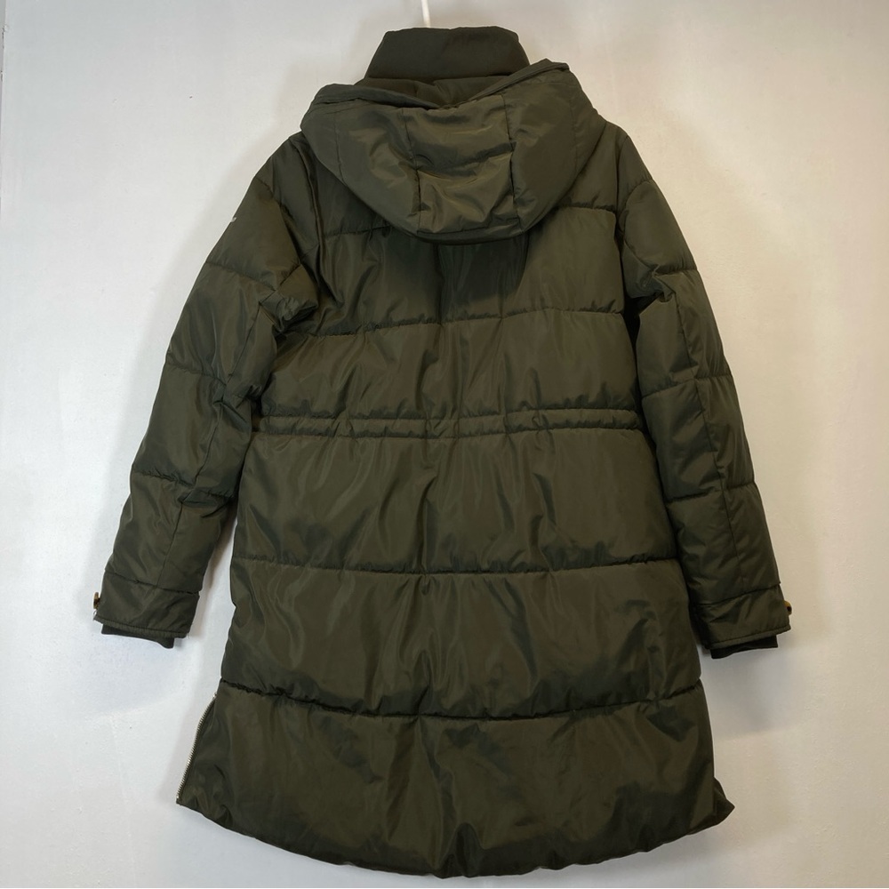Orolay Down Puffer Jacket Womens Small Green Hooded Long Full Zip Snap Pockets - Picture 10 of 16